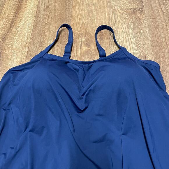 Lands End Womens Solid Navy Blue Tankini Swim Top Drape Banded 18DD Molded Cups - Picture 3 of 7